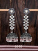 Twirling Pearl Dreamland - Oxidised Jhumka Earrings