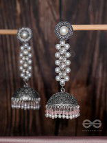 Twirling Pearl Dreamland - Oxidised Jhumka Earrings
