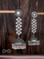 Twirling Pearl Dreamland - Oxidised Jhumka Earrings