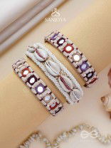 BIMBITA- THE BEACH REEFLECTIONS - MIRROR, SHELLS AND RESHAM EMBROIDERED BANGLES (SET OF 3)