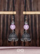 PINK MIST ELEGANCE - OXIDISED DROP JHUMKA EARRINGS