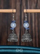 ANTIQUE AQUA ALLURE - OXIDISED DROP JHUMKA EARRINGS