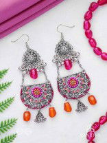 Abhisayam - The Sunset Dyes- Stone, Beads, Dabka And Glass Drops Hand Embroidered Oxidised Earrings