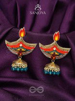 Dipah - Lamp Of Victory - Stone, Resham And Cut Dana Hand Embroidered Earrings