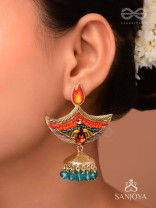 Dipah - Lamp Of Victory - Stone, Resham And Cut Dana Hand Embroidered Earrings
