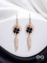 Leafy Luster - Golden And Black Earrings 