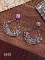 Mystical Peacocks In Lavender - Enamelled Oxidised Earrings