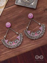 Mystical Peacocks In Lavender - Enamelled Oxidised Earrings