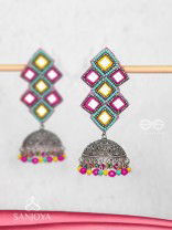 Vasantak - The Vibrant Kites- Mirrors, Resham And Beads Hand Embroidered Oxidised Jhumka Earrings