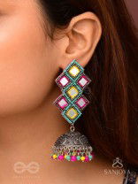 Vasantak - The Vibrant Kites- Mirrors, Resham And Beads Hand Embroidered Oxidised Jhumka Earrings