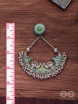 Mystical Peacocks In Sea Green - Enamelled Oxidised Earrings