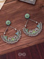Mystical Peacocks In Sea Green - Enamelled Oxidised Earrings