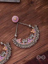 Mystical Peacocks In Coral - Enamelled Oxidised Earrings