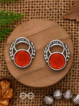 Sunburst Glow - Silver And Orange Stud Earrings
