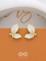 FLY AWAY WITH ME - GOLDEN AND WHITE EMBELLISHED STUD EARRINGS