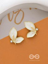 FLY AWAY WITH ME - GOLDEN AND WHITE EMBELLISHED STUD EARRINGS
