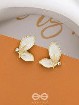 FLY AWAY WITH ME - GOLDEN AND WHITE EMBELLISHED STUD EARRINGS