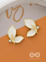 FLY AWAY WITH ME - GOLDEN AND WHITE EMBELLISHED STUD EARRINGS