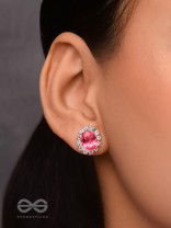 SHIMMER AND SHINE - SILVER AND PINK EMBELLISHED STUD EARRINGS