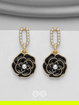 THE MIDNIGHT ROSE - GOLDEN AND BLACK EMBELLISHED EARRINGS