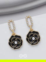 THE MIDNIGHT ROSE - GOLDEN AND BLACK EMBELLISHED EARRINGS
