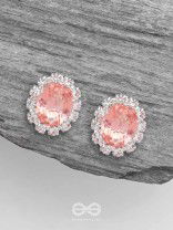 SHIMMER AND SHINE - SILVER AND PEACH EMBELLISHED STUD EARRINGS