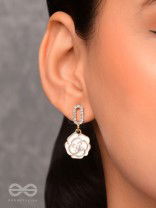 THE MIDNIGHT ROSE - GOLDEN AND WHITE EMBELLISHED EARRINGS