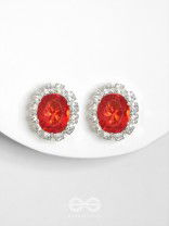 SHIMMER AND SHINE - SILVER AND RED EMBELLISHED STUD EARRINGS