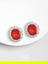 SHIMMER AND SHINE - SILVER AND RED EMBELLISHED STUD EARRINGS