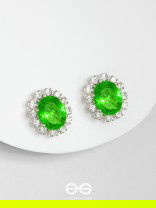 SHIMMER AND SHINE - SILVER AND GREEN EMBELLISHED STUD EARRINGS