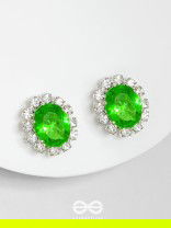 SHIMMER AND SHINE - SILVER AND GREEN EMBELLISHED STUD EARRINGS