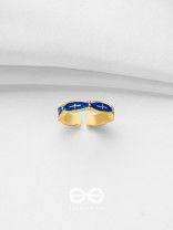 PRUSSIAN PROWESS - GOLDEN AND BLUE EMBELLISHED RING (ADJUSTABLE)