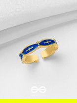 PRUSSIAN PROWESS - GOLDEN AND BLUE EMBELLISHED RING (ADJUSTABLE)