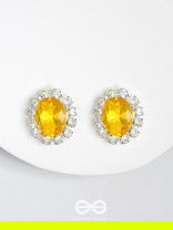 SHIMMER AND SHINE - SILVER AND YELLOW EMBELLISHED STUD EARRINGS