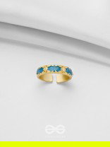 CHAMBER OF SECRETS - GOLDEN AND BLUE EMBELLISHED RING (ADJUSTABLE)