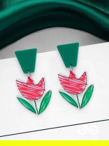 CRIMSON CHARM BLOSSOM - CASUAL ACRYLIC EARIINGS