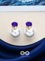 A MYSTIC PEARL - GOLDEN EMBELLISHED EARRINGS (DARK BLUE)