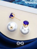 A MYSTIC PEARL - GOLDEN EMBELLISHED EARRINGS (DARK BLUE)