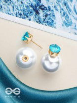 A MYSTIC PEARL - GOLDEN EMBELLISHED EARRINGS (LIGHT BLUE)