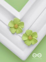 THE BLOSSOM BALLAD - GOLDEN AND GREEN ACRYLIC STUD EARRINGS