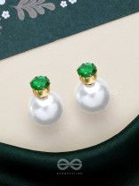 A MYSTIC PEARL - GOLDEN EMBELLISHED EARRINGS (GREEN)