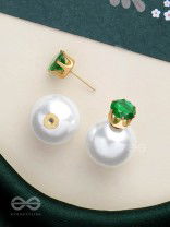 A MYSTIC PEARL - GOLDEN EMBELLISHED EARRINGS (GREEN)