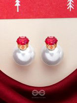 A MYSTIC PEARL - GOLDEN EMBELLISHED EARRINGS (MAGENTA)
