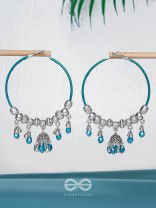 The Aqua Orbits - Silver Hoop Earrings