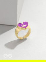 Eye Heart You - Purple Enamelled Golden Ring (Adjustable)