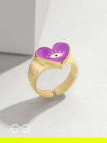 Eye Heart You - Purple Enamelled Golden Ring (Adjustable)