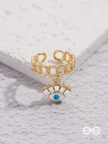 Guardian Gaze - Golden Embellished Charm Ring 