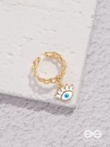 Guardian Gaze - Golden Embellished Charm Ring 