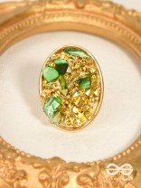 Sparkles & Stones  - Golden Embellished Ring (Green) (Adjustable)