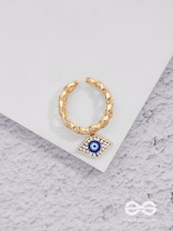 Cosmic Watcher - Golden Embellished Charm Ring (Adjustable)